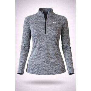 Under Armour Womens HeatGear‎ Quarter Zip Pullover Space Dye Grey Black Large